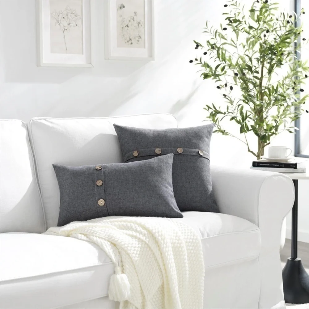 Farmhouse Mid Century Modern Bohemian Decorative Grey Linen Pillow Case Cover